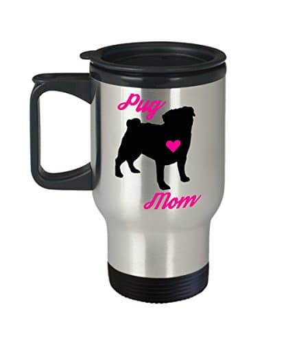 Pug Mom Travel Mug - Insulated Portable Coffee Cup With Handle And Lid For Dog Lovers