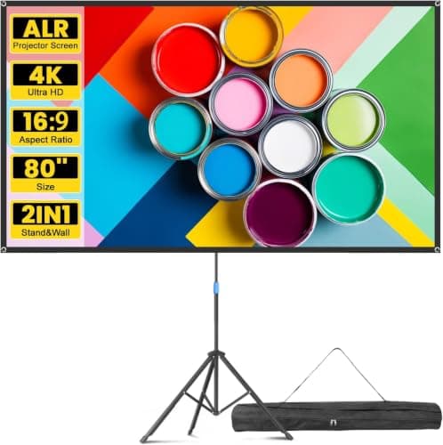 Projector Screen with Stand, 80" Portable Projector Screen Outdoor Indoor