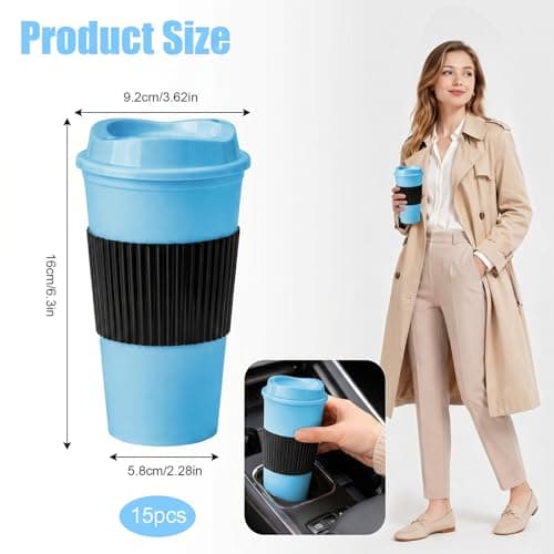 15Pcs Reusable Coffee Cups with Lids - 16 oz Plastic Tumblers to Go Ice Coffee Cups Bulk Plastic Travel Mugs for Slushie and Cold Drinks Smoothie, Home, Car, Beach, Camping & Party - Light Blue — view 2