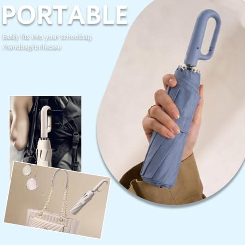 Mini Compact Travel Folding Carbon Umbrella With Micro Handle ,Ultra-Lightweight/Thin,Compact,Portable,UV Protection,Teflon Coating,6 Ribs,Women Girls Kids,Handbags/Totes/Backpack/Car,Sun Rain — view 5