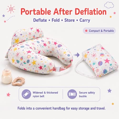 Inflatable Nursing Pillow for Breastfeeding & Bottle-Feeding – Portable Travel Feeding Cushion with Adjustable Waist Strap – Soft Cotton Cover – Odour-Free Thickened TPU Inner – Removable & Washable — view 5
