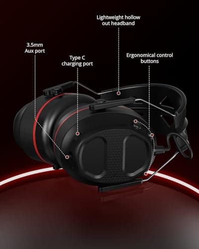 Doohoeek Bluetooth 6.0 Ear Defender, Wireless Hearing Protector Earmuffs with 1200mAh Rechargeable Battery, SNR 30dB Noise Cancelling Headphones, Adjustable Headband with Microphone (UK) — view 4