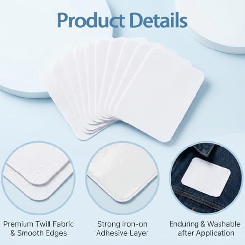 12 Pcs Fabric Repair Patches Cotton Premium Quality Iron on Repair Patches Cuttable White Repair Decorating Kit Clothes Patches Versatile Inside & Outside for Holes Pants Bags 7.5cm*10.5cm — view 3