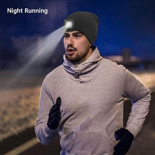 Rynli Rechargeable LED Beanie Hat – Waterproof USB Rechargeable 4-LED Headlamp, Hands-Free Winter Head Torch Cap for Hiking, Camping, Running, Dog Walking & Perfect Gifts for Men UK — view 6
