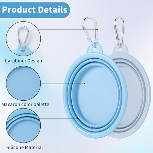 SLSON Collapsible Dog Bowl, 2 Pack Macaron Color Foldable Travel Dog Feeder Bowl Portable Silicone Pet Food Water Dish for Dogs Cats Camping Hiking (Macaron Blue and Light Grey) — view 3