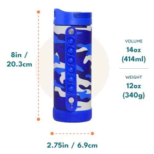 Elemental Iconic 414ml Triple-Wall Insulated Water Bottle with Straw – Sports-Lid & Pop Fidget Handle – Leakproof Stainless Steel Sports Water Bottle for Hot & Cold Drinks – Blue Camo — view 6