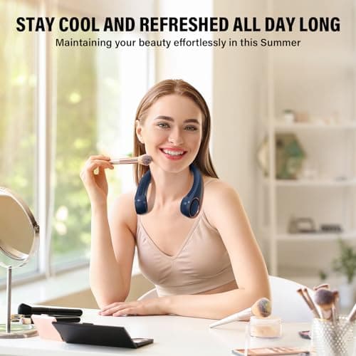 Morelax Neck Fan, Portable Neck Fan,Hands Free Bladeless Mini Fan with 360°Cooling Airflow, 3 Speeds Adjustable,Ultra Quiet Wearable, Suitable for Indoor Outdoor Travel Sports (Blue) — view 4