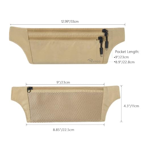 Ryaco Travel Money Belt, Slim RFID‑Blocking Hidden Waist Pouch, Khaki — view 5