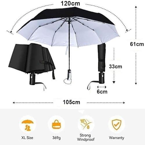 Buystarget Windproof Umbrella Large Stormproof Umbrellas or Men Women Compact Classic Waterproof Canopy Durable Strong 8, 10Ribs Auto Open Rain Sun Travel Business (Black Windproof Auto Open/Close) — view 2