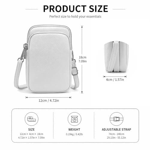 Kemay Crossbody Bags for Women, Small PU Leather Phone Bag Multi-Pocket Shoulder Handbag with Earphone Hole, Lightweight Travel Purse - White — view 4