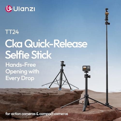 Ulanzi TT24 Selfie Stick Tripod, Cka Quick Release Action Camera Tripod for DJI Pocket 3 4/DJI Osmo Action 5 4, Camera Tripod for Go Pro/Insta360 X5/X4/X3/Ace Pro/ONE X2, Action Camera Accessory — view 2
