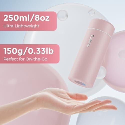 Exllena 【Upgraded】 Small Water Bottle for Handbag – 250ml Mini Flask for Hot & Cold Drinks, Perfect Small Insulated Water Bottle for Travel, Milk, Coffee...(Pink) — view 2