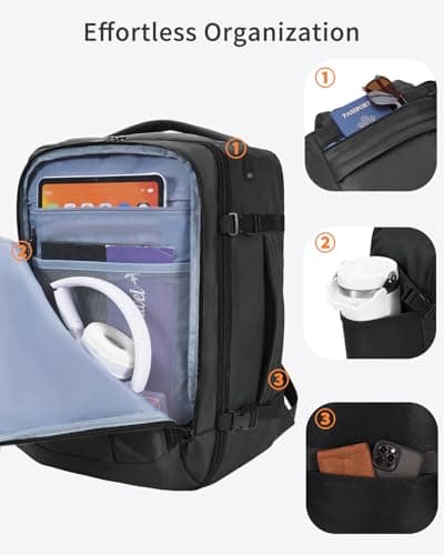 ECOHUB Easyjet Cabin Bag 45x36x20 Underseat Backpack Travel Rucksack 13 Pocket Hand Luggage Waterproof Recycled PET Eco Friendly Carry On Bag for Women & Men 30L Grey — view 5