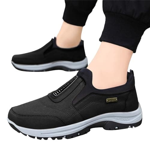 Hiking Shoes Mens Slip on Trainers Orthopedic Walking Shoes with Arch Support Lightweight Mesh Lining Hiking Shoe Wide Fit Outdoor Sneakers for Outdoor Trekking Camping Walking Black — view 2