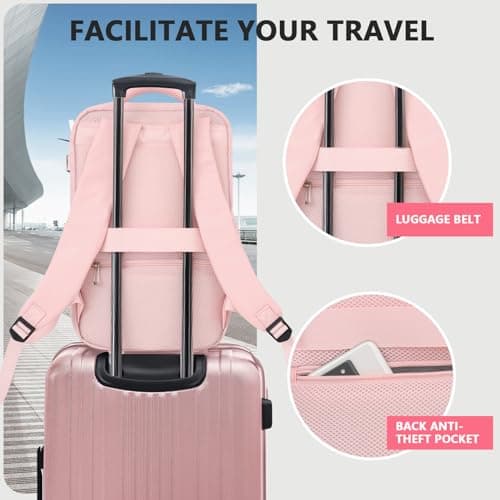 KIRFEIHT Cabin Bags 40x20x25 for Ryanair Underseat Carry-Ons Travel Backpack - Hand Luggage Backpack Cabin Bag Size 20L - Daypack School Bag with USB Port - Pink — view 4