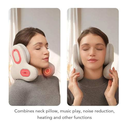 Heating U Shaped Travel Pillow with Noise Canceling Bluetooth for Airplane Car - ABS Black — view 3