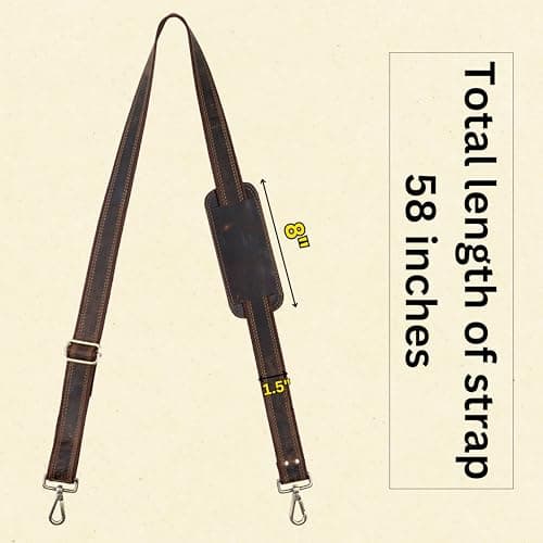 Hell Blues Bag Shoulder Strap - Genuine Leather with Brass Swivels Adjustable 57" Universal Replacement Strap for Laptop Bags, Luggage Duffel, Crossbody (145 cm) (Dark Rustic Brown) — view 4