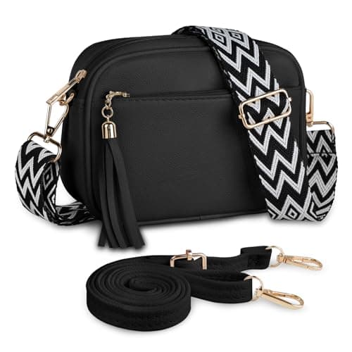 Kememo Small Cross body Bag for Women, Faux Leather Handbags & Shoulder Bags Camera CrossBody Bag with Adjustable Wide Strap for Travel Shopping Work Daily Use, Black