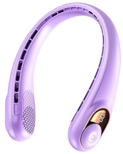 Neck Fan, Portable Bladeless Neck Fans with LED Display, 360° Airflow, 4000mAh Rechargeable Battery, Super Quiet Hands-Free Personal Wearable Fan for Indoor Outdoor, Pastel Purple