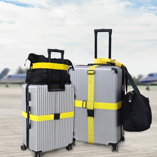 Luggage Strap (2 Pack), with 2 Luggage Tags, Custom Identification, Travel Bag Closure, For Connecting Luggage Together, Yellow — view 6