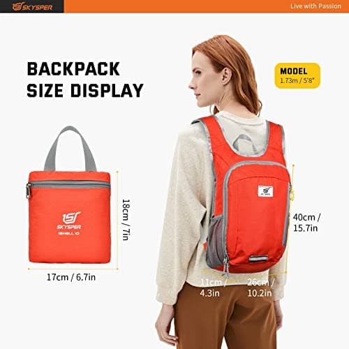 SKYSPER Small Daypack 10L Hiking Backpack Packable Lightweight Travel Compact Foldable Rucksack for Women Men(Orange) — view 6