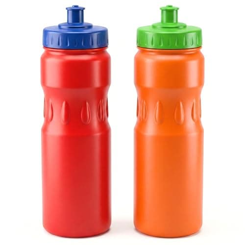 Jolly Brite 750ml Plastic Water Bottles 2 Pack for Cycling, School and Gym, Sports Cap Water Bottles with Push Pull Caps, BPA Free Leak Proof Bike Bottles (Red & Orange)