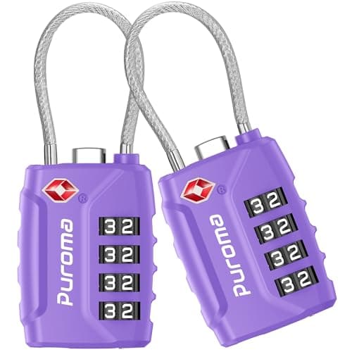 Puroma TSA Approved Luggage Lock, 4 Digit Combination Travel Locks Resettable Code Lock with Zinc Alloy Body for Suitcase, Toolbox, Backpack, Bag, Gym Locker, Basic Purple, Classic