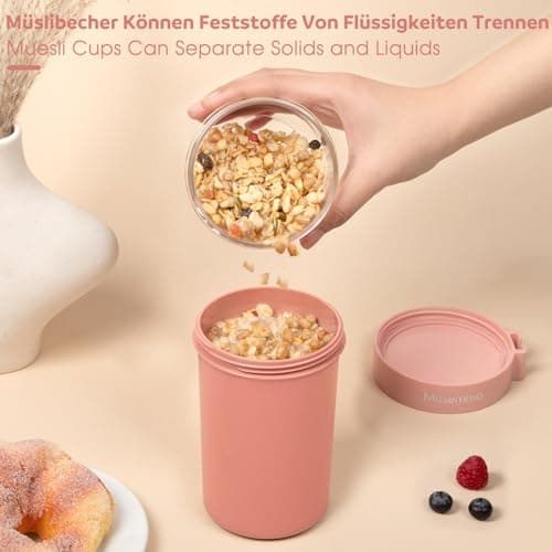 Mitsemmo Cereal Cup On The Go,760ml+230ml Breakfast Pots to Go,Yogurt and Granola Pot With Sauce Container,Travel Cereal Bowl and Milk Container for Work,Reusable Overnight Oats Jar with Lid & Spoon — view 3