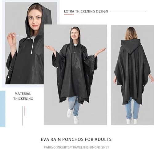 YANKUIRUI Waterproof Adult Rain Poncho, Reusable Lightweight Rain Coat with Hood, Portable Emergency Poncho for Family Outdoor Activity, 2 Pcs — view 3