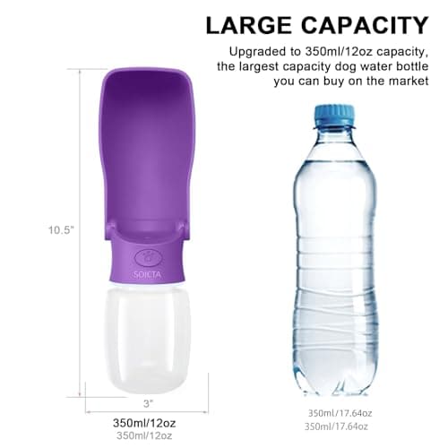 SOICTA Portable Dog Water Bottle for Walking 19 OZ or 12 OZ Portable Pet Water Bottles for Puppy Small Medium Large Dogs Water Dispenser Bowl Dog Accessories(12OZ Purple) — view 5
