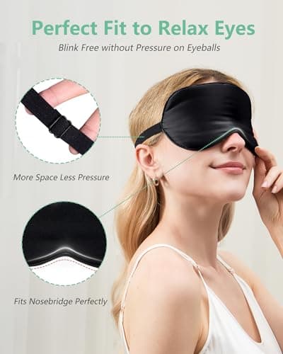 BeeVines 100% Mulberry Silk Sleep Mask, Blackout Eye Masks (Black & Green) — view 3