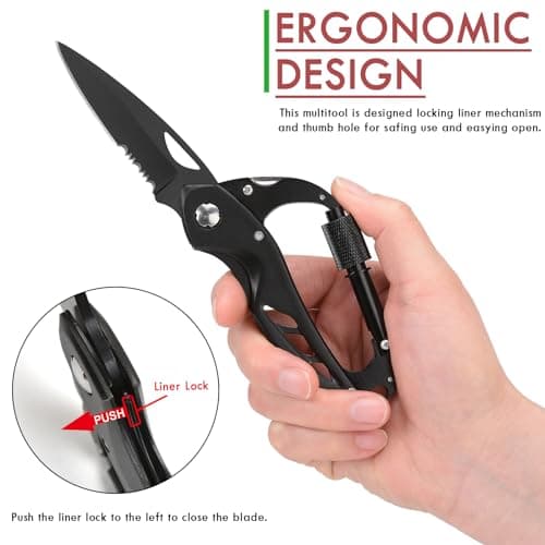 Xnourney 7 in 1 Multitool,Window Breaker and Screwdriver for Men,EDC Locking Carabiner,Birthday Gifts for Men,Keychain with Bottle Opener,Survival Gear Pocket Tool for Outdoor Camping — view 3