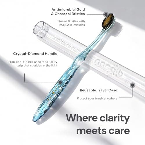 Nano-b Manual Toothbrush for Adults with Sensitive Gums, Gold & Charcoal Soft/Medium Bristles, Travel Case, Green — view 3