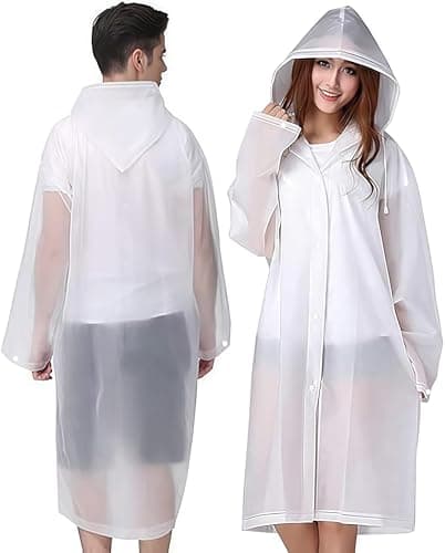 GUKOY Rain Poncho Raincoats, [2 Pack] EVA Reusable Rain Coat Jacket with Hood, Rain Cover Poncho for men and women (White+White)