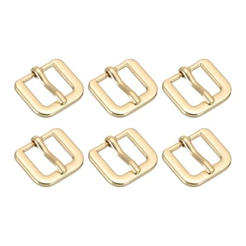 sourcing map Metal Roller Buckle, 6Pcs 0.98 Inch Single Prong Belt Buckle Square Replacement Bar Buckles for Leather Craft Accessories Belt, Light Gold