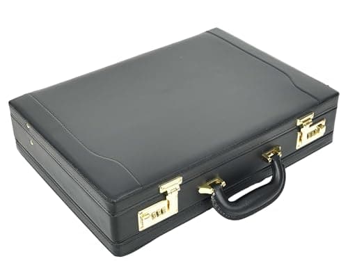 Leather Attache Case Twin Combination Lock Briefcase Expandable Organiser HOL1196 Black — view 5
