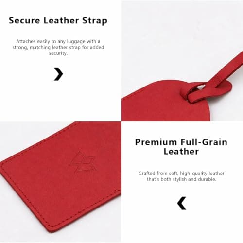 Wasama Genuine Leather Luggage Tag | Travel Baggage Tag | Durable Strap & Privacy Flap (Fire Engine) — view 6