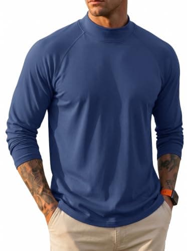 MAGCOMSEN Mens Long Sleeve Thermal Shirts High Neck Base Layer Navy, M — view 2