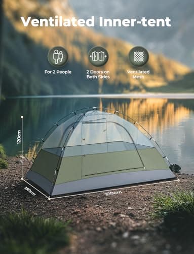 Gysrevi Camping Tent 1/2 Man Waterproof Tents for Camping, 3 Season, Green — view 3