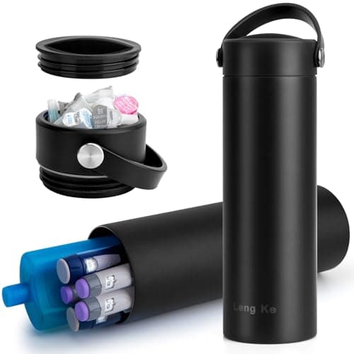 SUNMON Insulin Cooler Travel Case for Flight, Monjaro Insulin Pen Case with Ice Packs, 24H Diabetic Injection Cooler for Diabetes Supplies, Portable Medical Bottle for 1-5 Insulin Pens(Black)