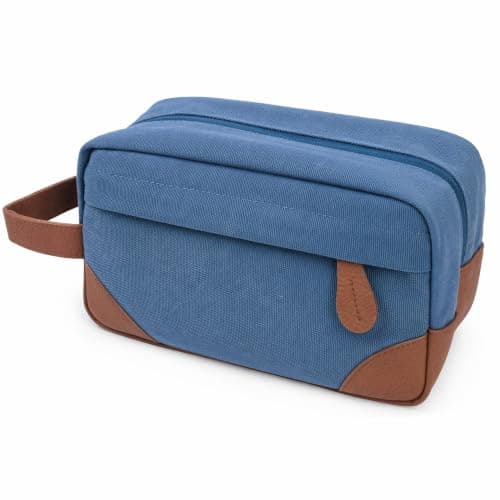 Vintage Canvas Toiletry Bag for Men, Water-Resistant Travel Wash Bag with Multiple Compartments, Portable Shaving Dopp Kit and Makeup Organizer for Holiday Essentials, Blue