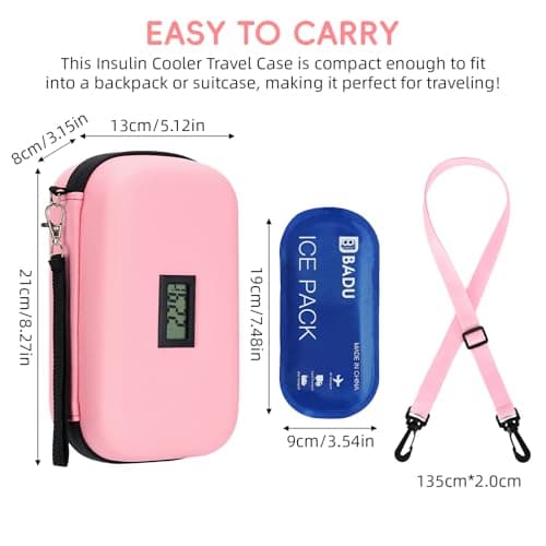 Defresit 24h Insulin Cooler Travel Case - TSA Approved Medication Diabetic Cooler for Travel with Thermometer Temperature Display Refrigerated Medicine Organizer Bag with 2 Ice Pack (Pink) — view 4
