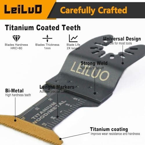 LEILUO 5 Pcs Titanium Oscillating Tool Blades, Multitool Blades Metal Cuts — view 3