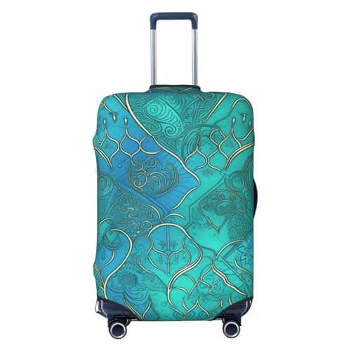 NBSKSDLK Travel Luggage Cover Turquoise Pattern Suitcase Protector Anti-Scratch Washable Baggage Covers Elastic Suitcase Cover Tsa Approved Baggage Protector Fit 18-32 Inch Luggage, Black, X-Large