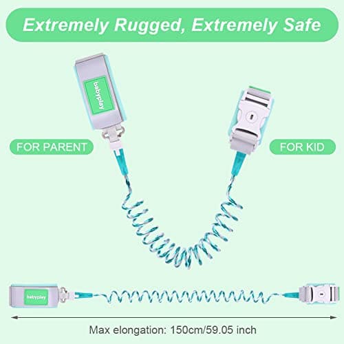 AOMIG Anti Lost Safety Wrist Link Belt, 1.5M Wrist Reins for Toddlers with Key Lock, Baby Reins Toddler Reins for Walking & Travel, Toddler Wrist Strap for Walking (Green) — view 2