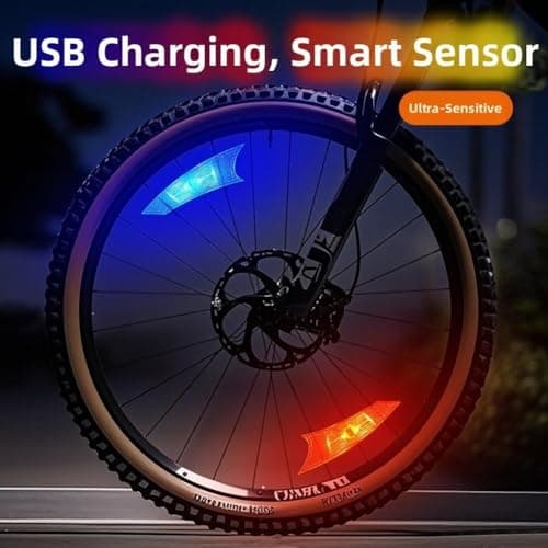 Bicycle Spoke Lights Rechargeable LED Wheel Lights with Smart Sensing for Mountain Bike Night Riding Safety and Style Multiple Colour Options Plastic Build Lightweight Design Easy USB Charging Long — view 3