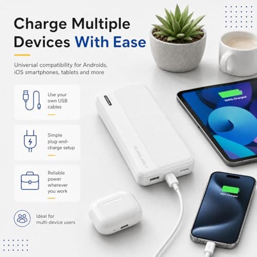 SilverLabel 20,000mAh Power Bank - White Universal Portable Power Bank with USB Output for Emergency Charging of Phones and Other Devices — view 5
