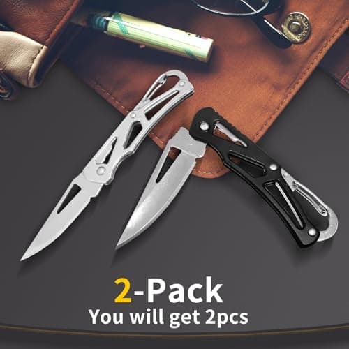 XUDIY 2 Pcs Pocket Knife, 2.36" Survival Stainless Steel Folding Knives UK Legal Grey Finish, Stylish High Performance, Non Locking EDC Blade, Portable for Camping Hiking Backpacking — view 6