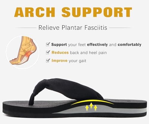 KuaiLu Flip Flops Women Fabric Arch Support Sandals Beach Thong Black 7 — view 4