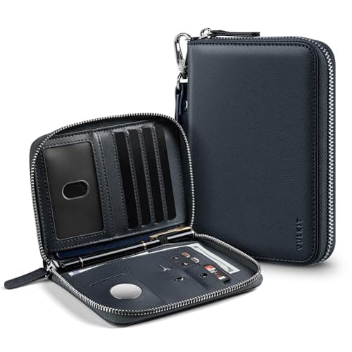 VULKIT Passport Holder Travel Wallet with AirTag Holder RFID Blocking Leather Document Airplane Holiday Essentials Organiser Bag